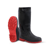 Robustt Steel Toe Lightweight Gum Boots, Standard Steel Safety Shoes, Anti Slip, Waterpoof, Breathable Printed Leather Shoes, Puncture and Tear Resistant, for Industrial Use (Red)